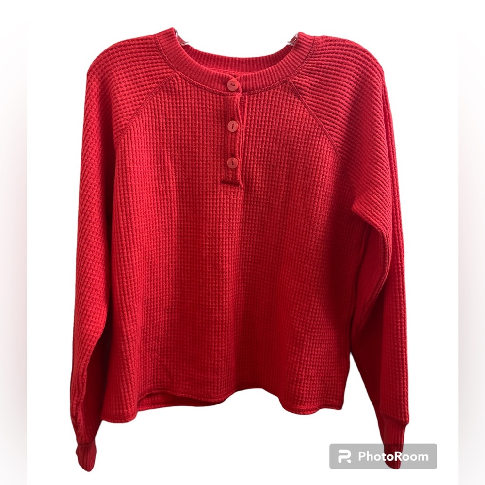 Thermal Knit Long Sleeve Henley Top For Girls - Small